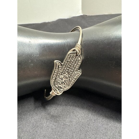 Silver-Tone Hamsa Hand Bangle Bracelet By L+D - Picture 1 of 7
